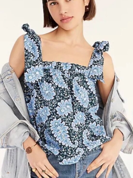 J. Crew Tops - J. Crew Collection tie-shoulder tank in Ratti Pacific blue paisley M‎